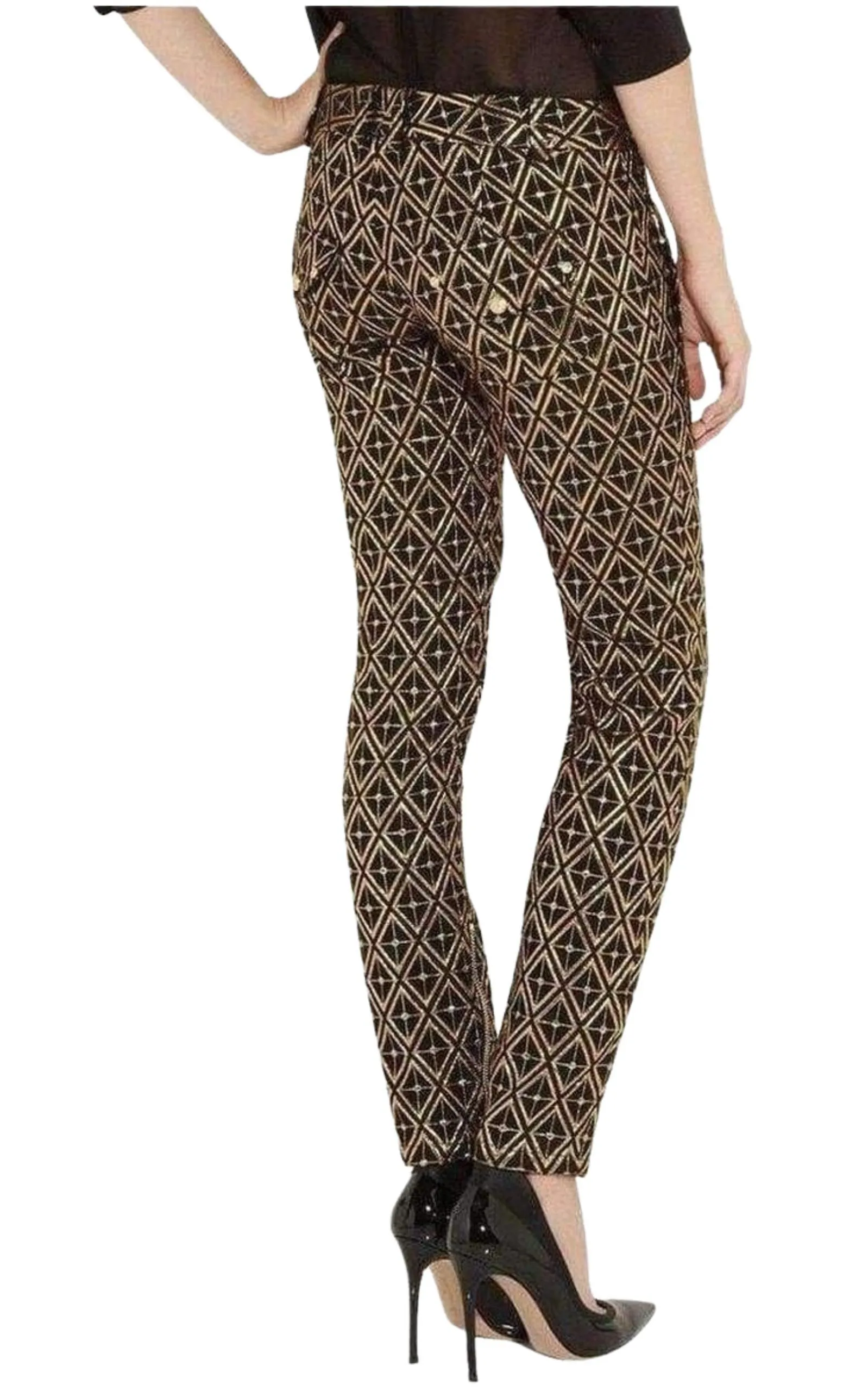 Metallic jacquard skinny pants