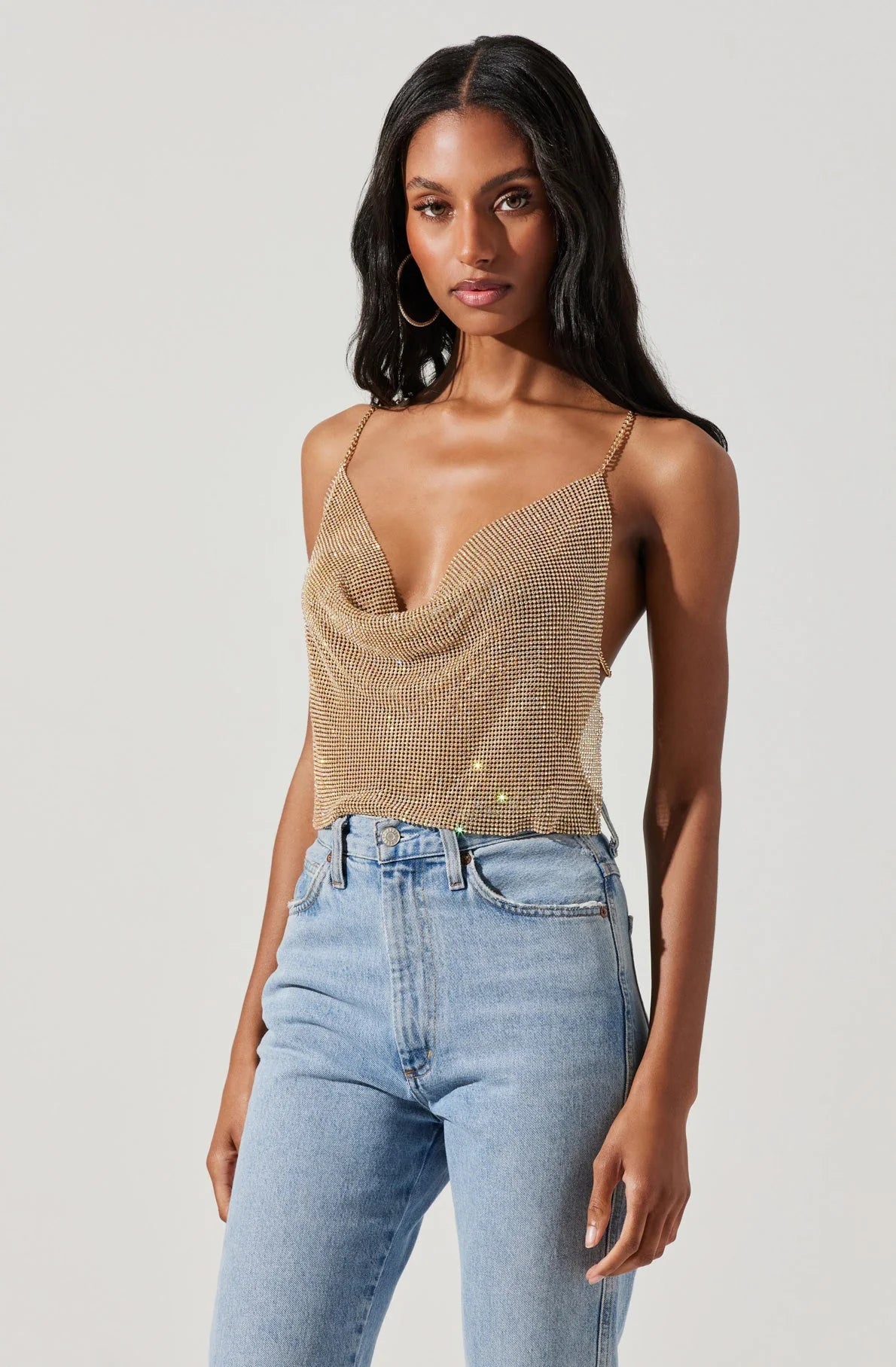 MIKA MESH COWL NECK TOP