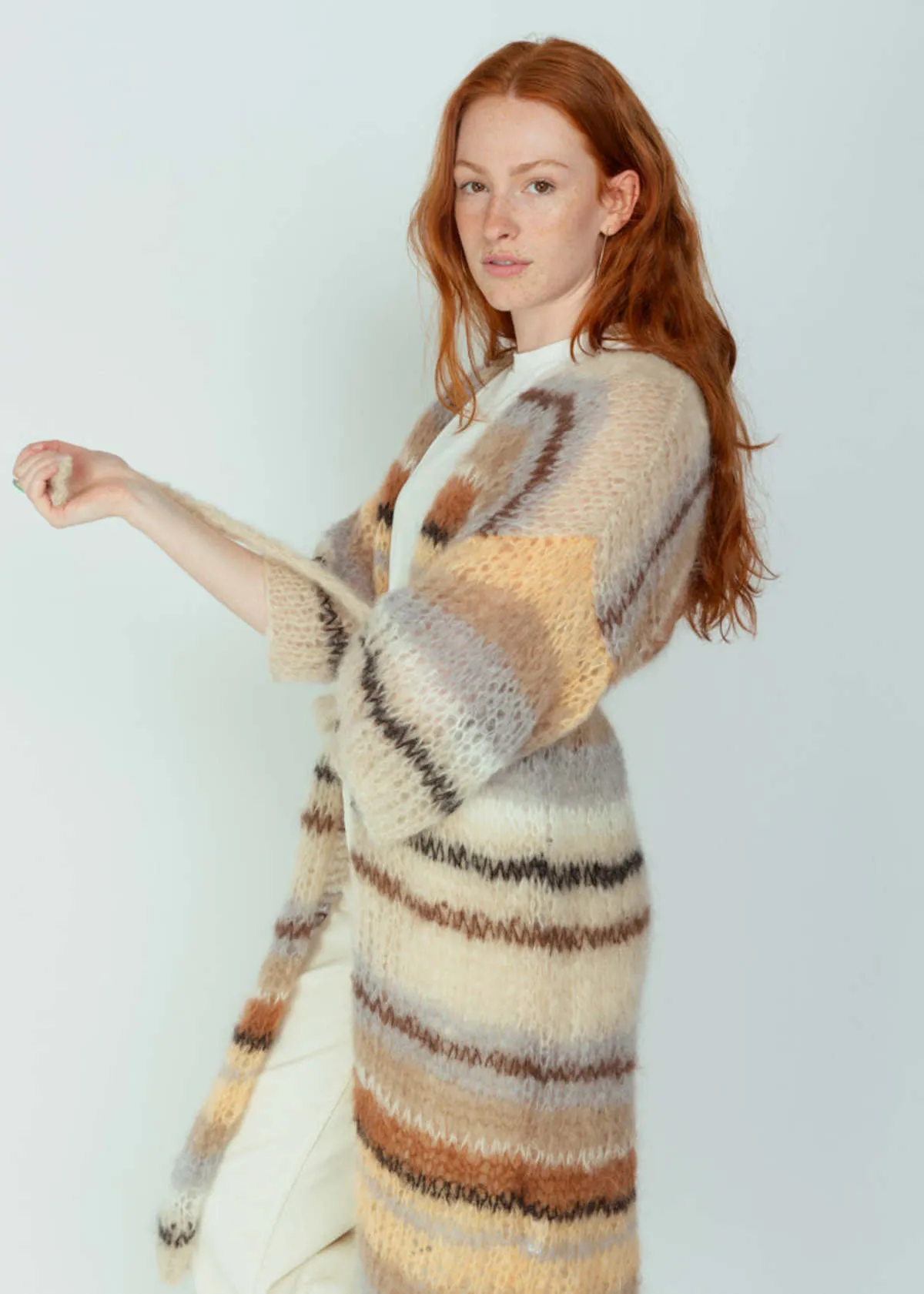 Mohair Light Coat - Sand Stripe