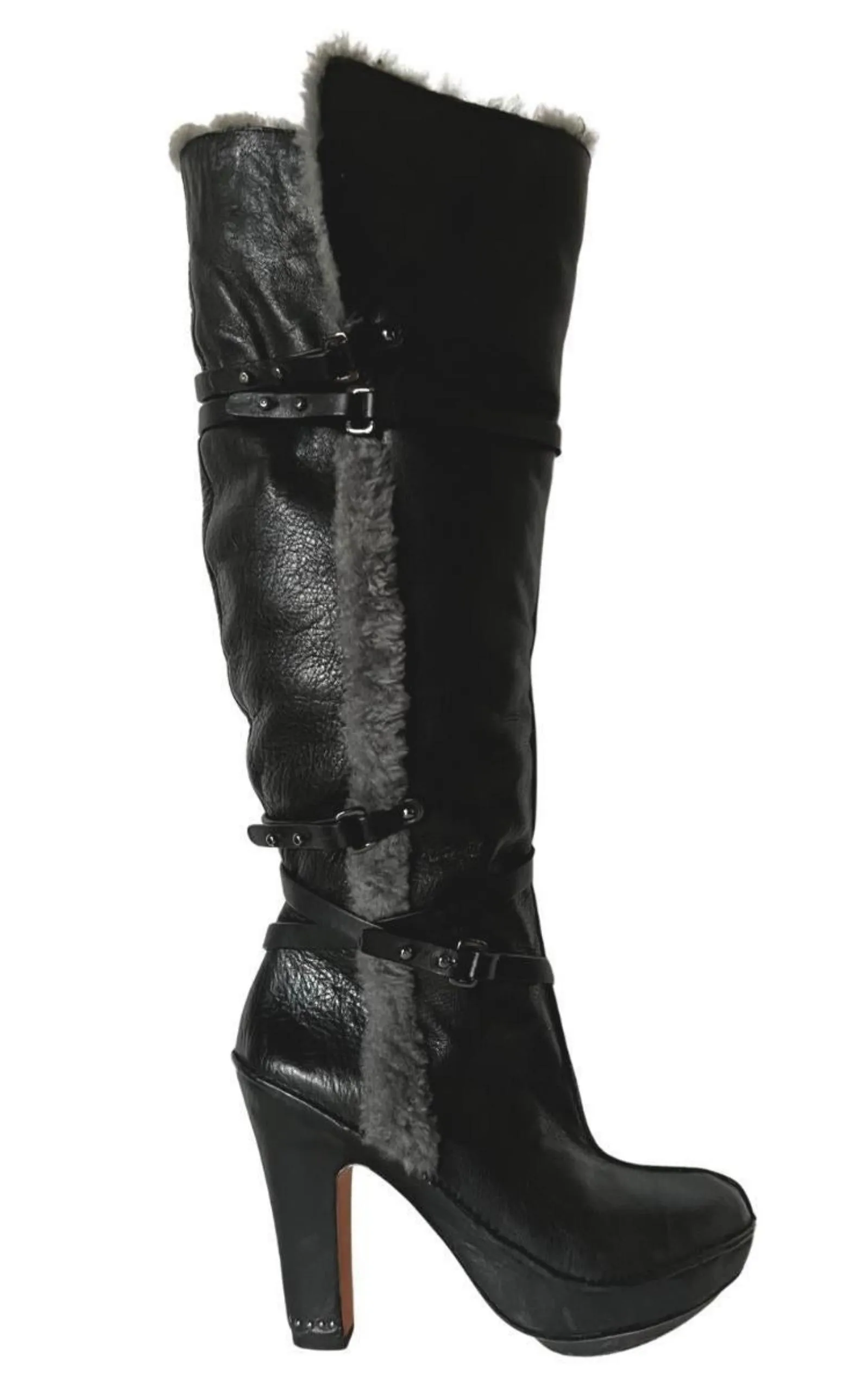 Molly Black Leather Boots with Shearling Lining