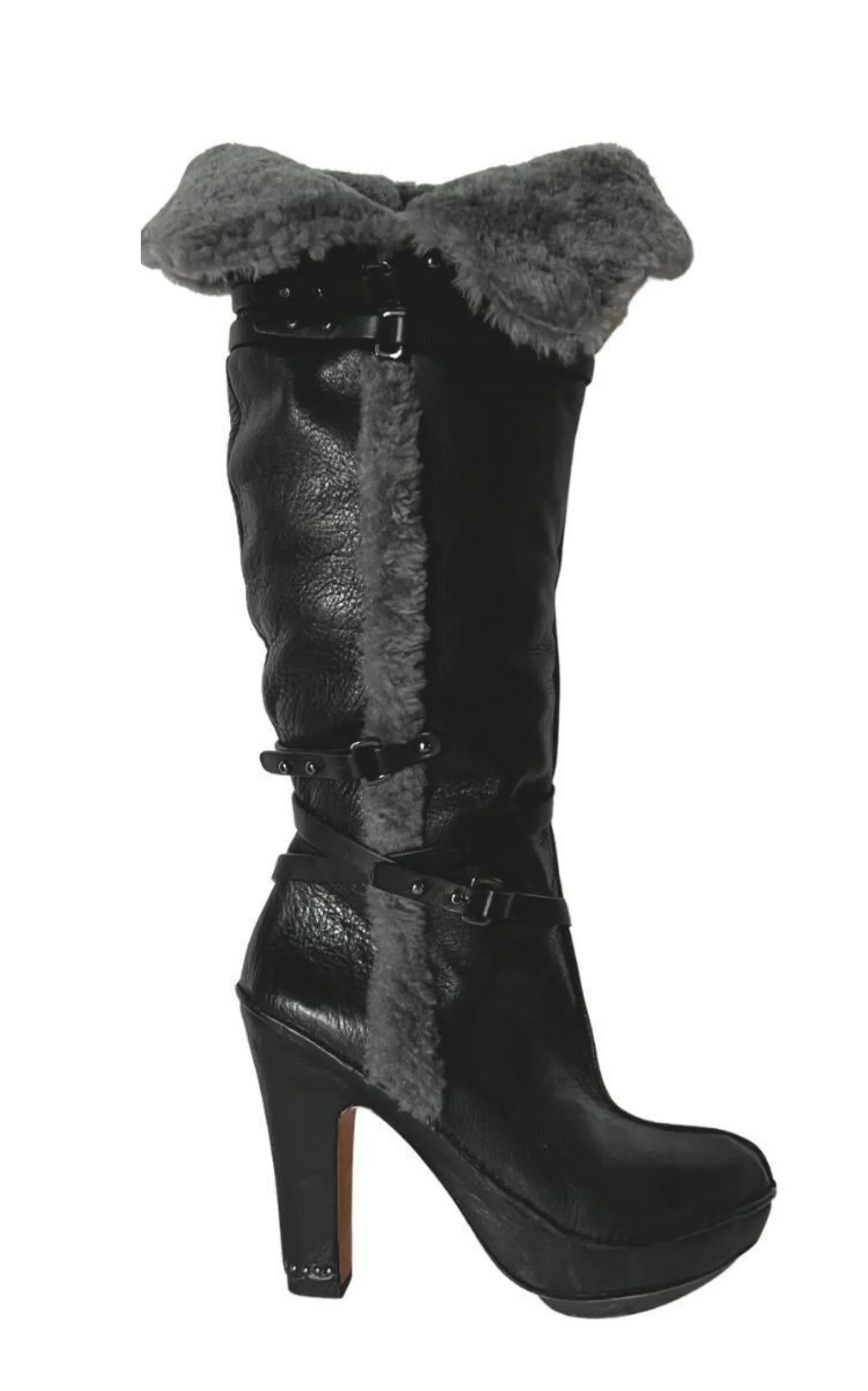 Molly Black Leather Boots with Shearling Lining