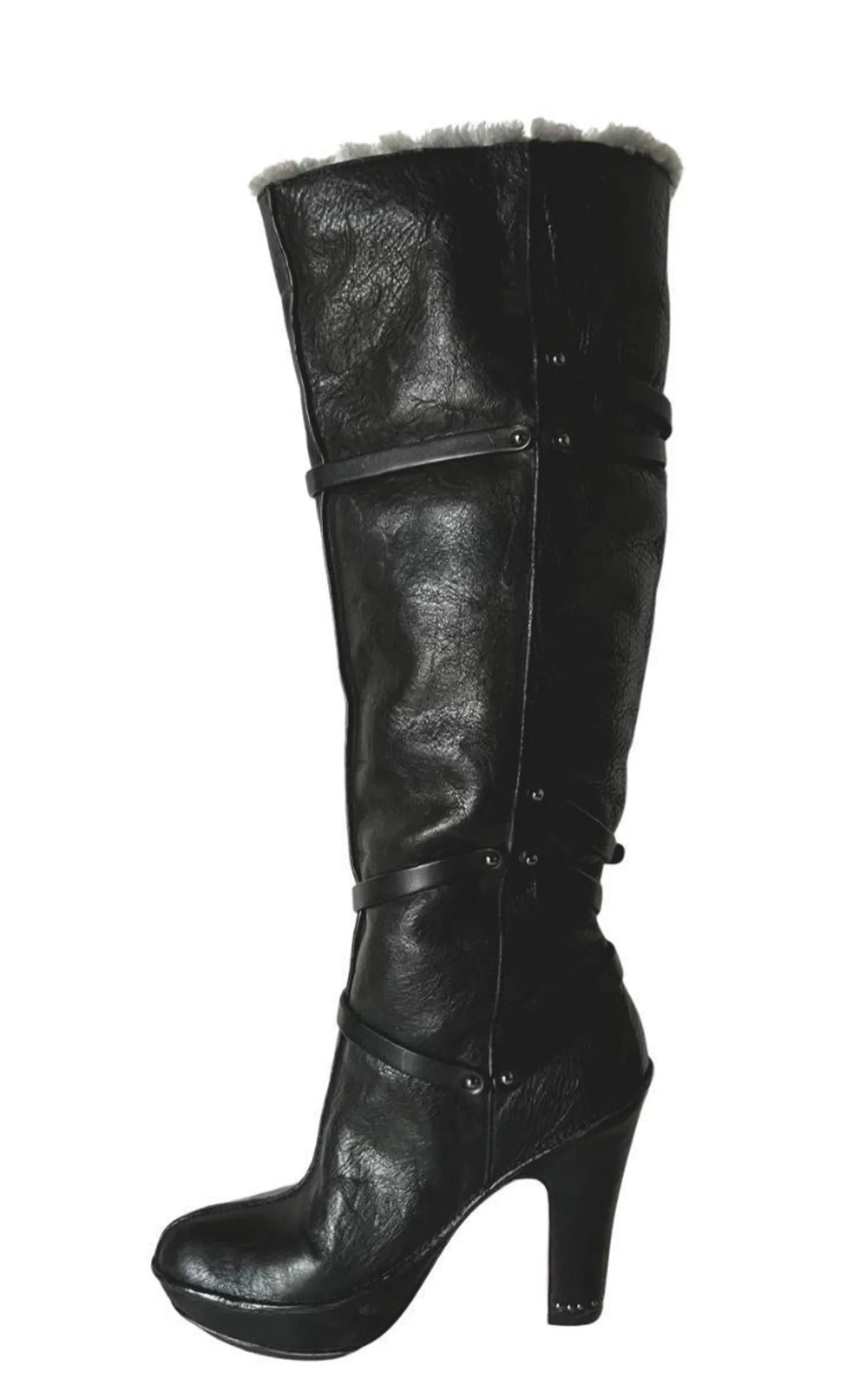 Molly Black Leather Boots with Shearling Lining