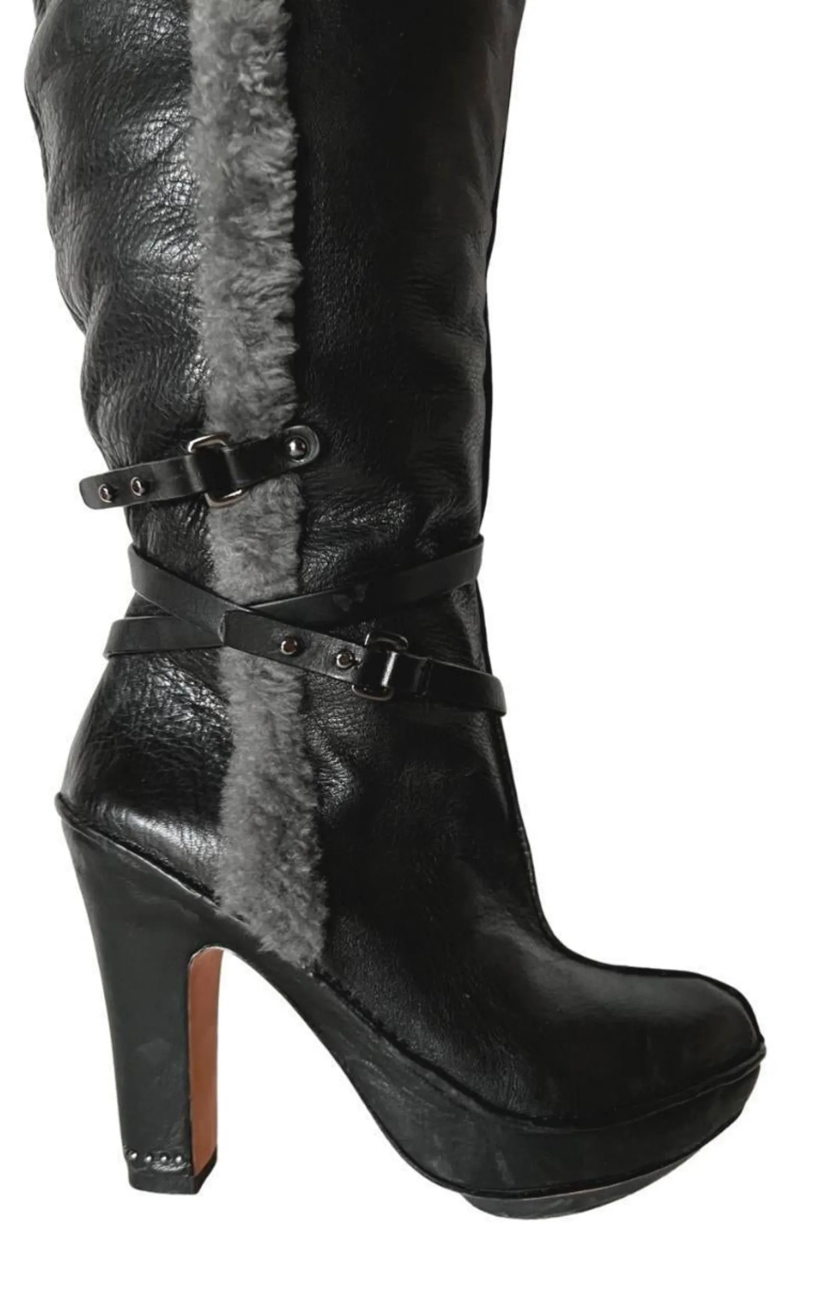 Molly Black Leather Boots with Shearling Lining