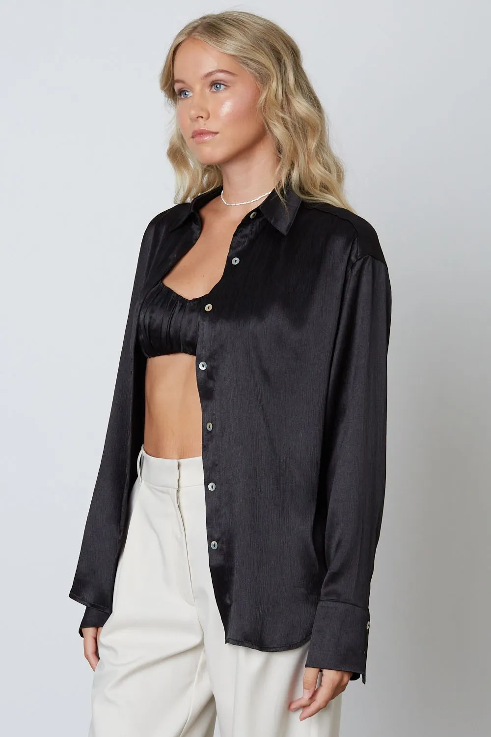 No Wrong Moves Satin Bralette/Buttondown Set