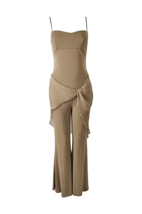 Orna Farho Paris Vintage y2k Beige Wide Leg Jumpsuit