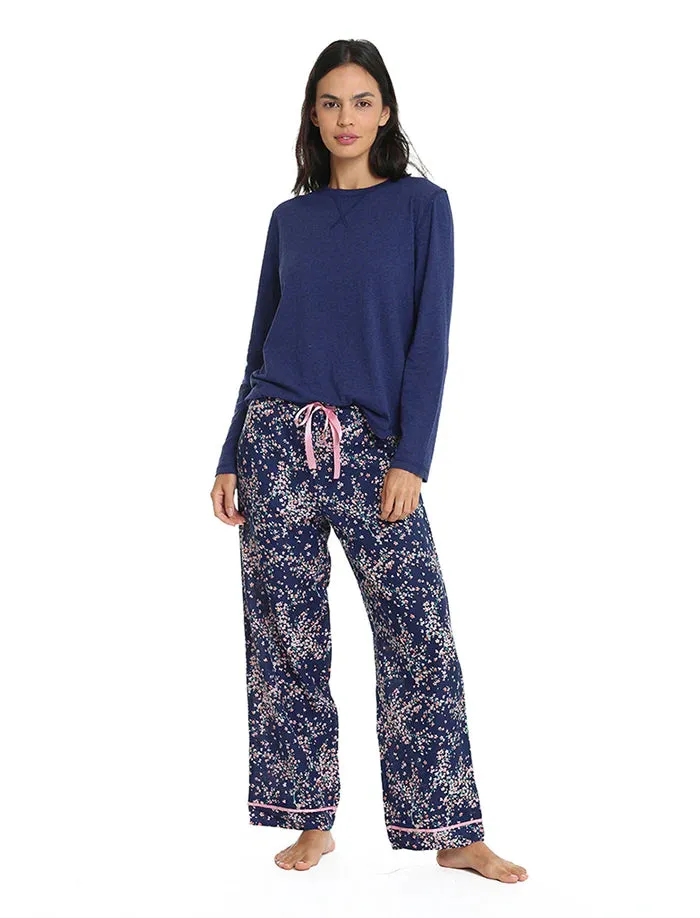 Papinelle - Cheri Blossom Cotton & Silk  Pant & Organic LS Top - Navy