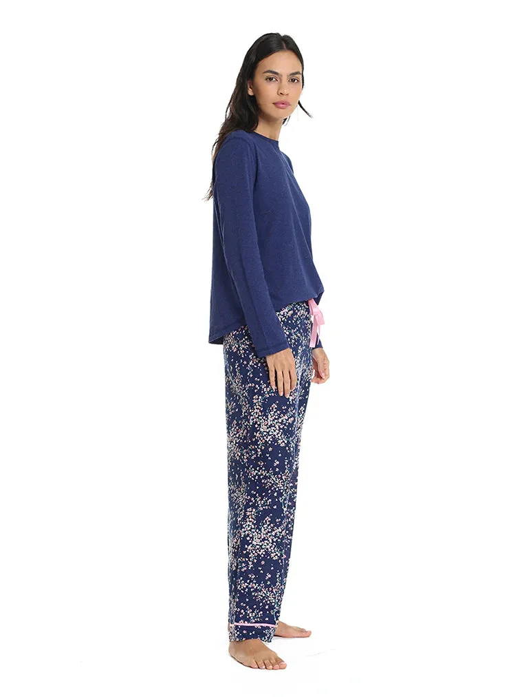 Papinelle - Cheri Blossom Cotton & Silk  Pant & Organic LS Top - Navy