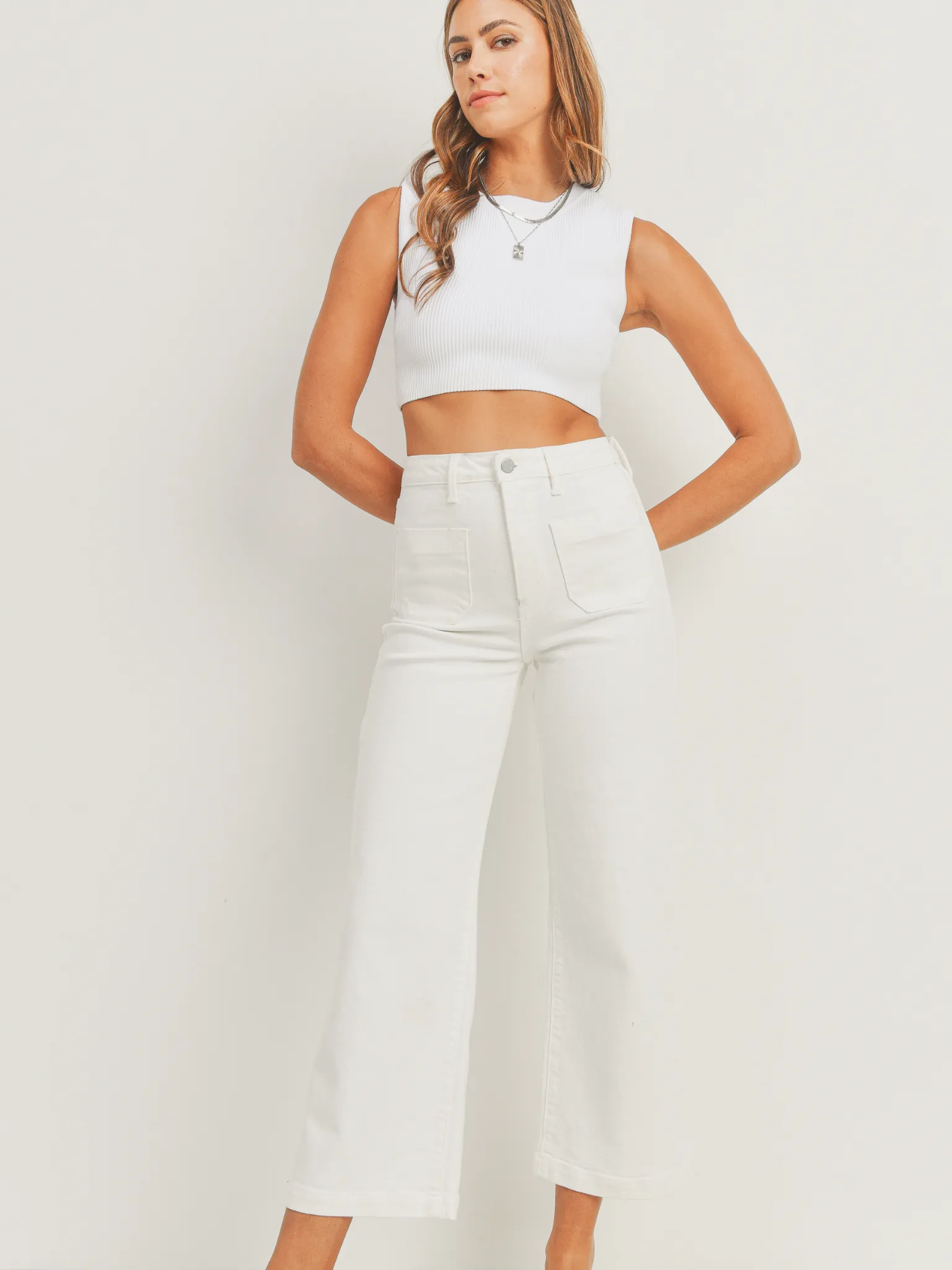 Patch Pocket Wide Leg Jeans