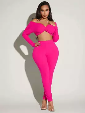 Prissy Pink Crop Top Skinny Pants Set