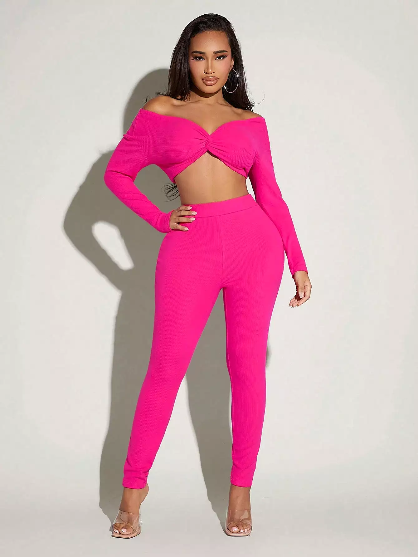 Prissy Pink Crop Top Skinny Pants Set