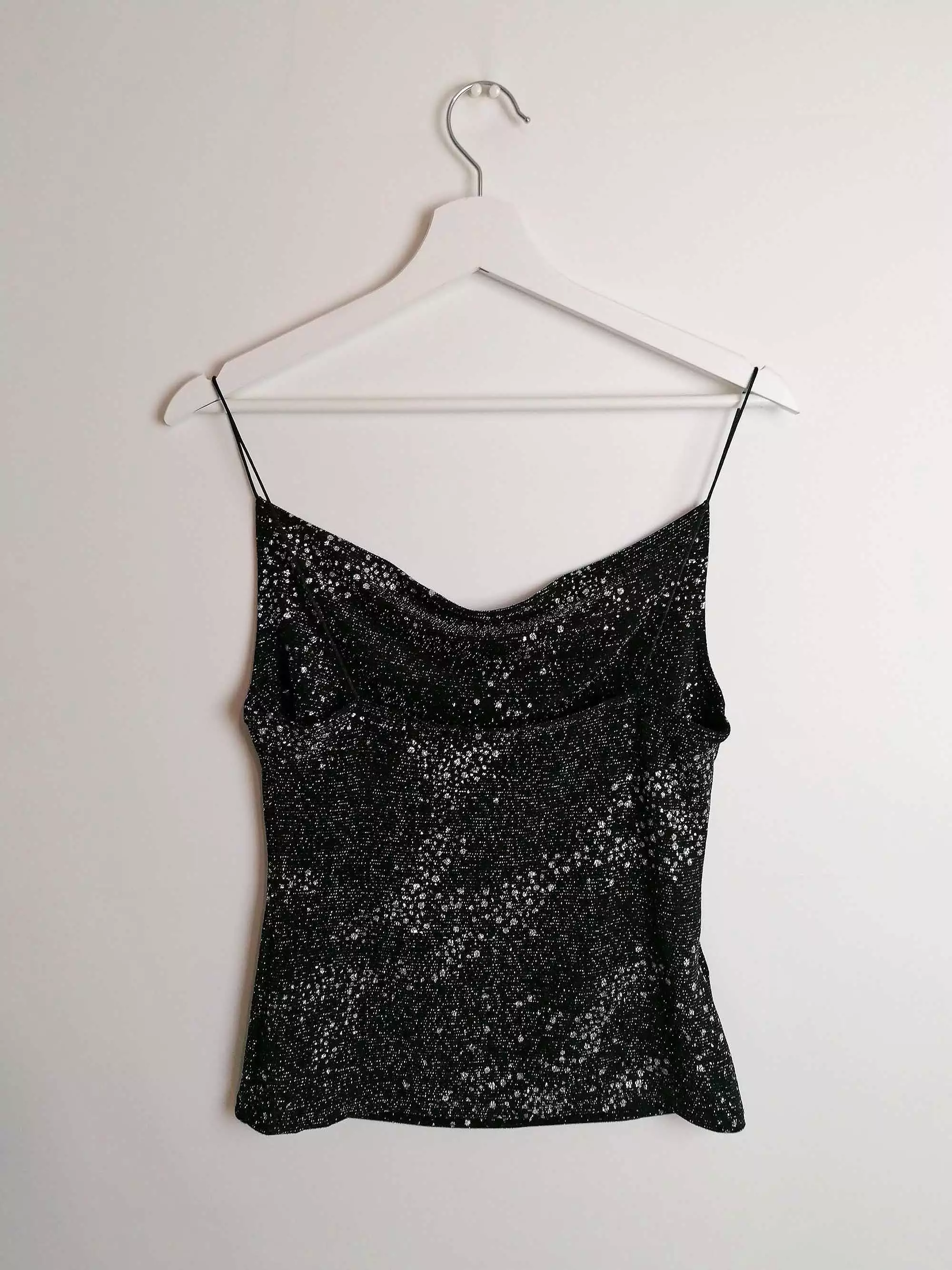 PROMOD Cowl Neck Spaghetti Straps Glitter Top - size M