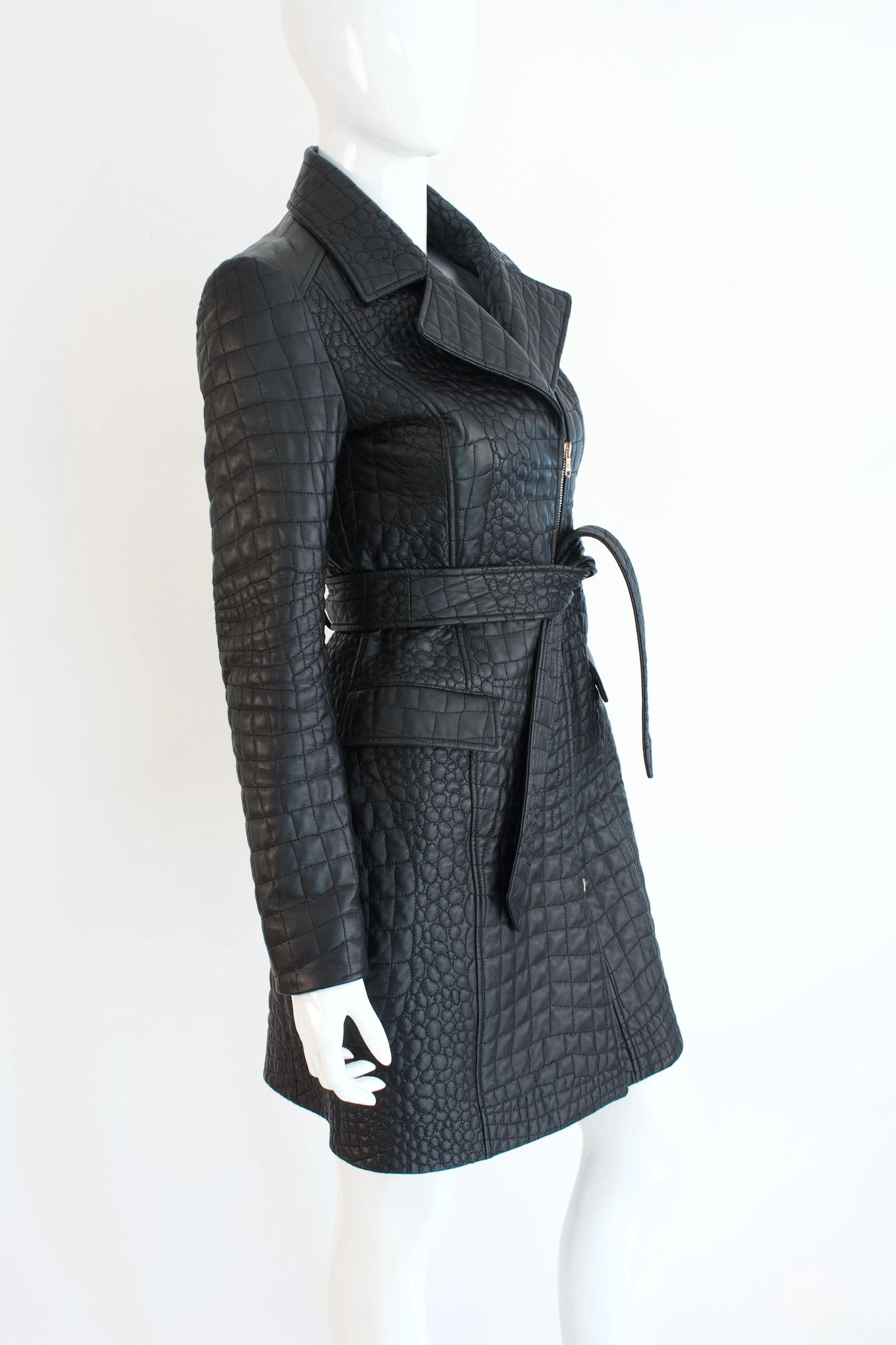 Rare VERSACE Crocodile Effect Leather Coat