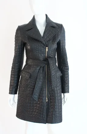 Rare VERSACE Crocodile Effect Leather Coat