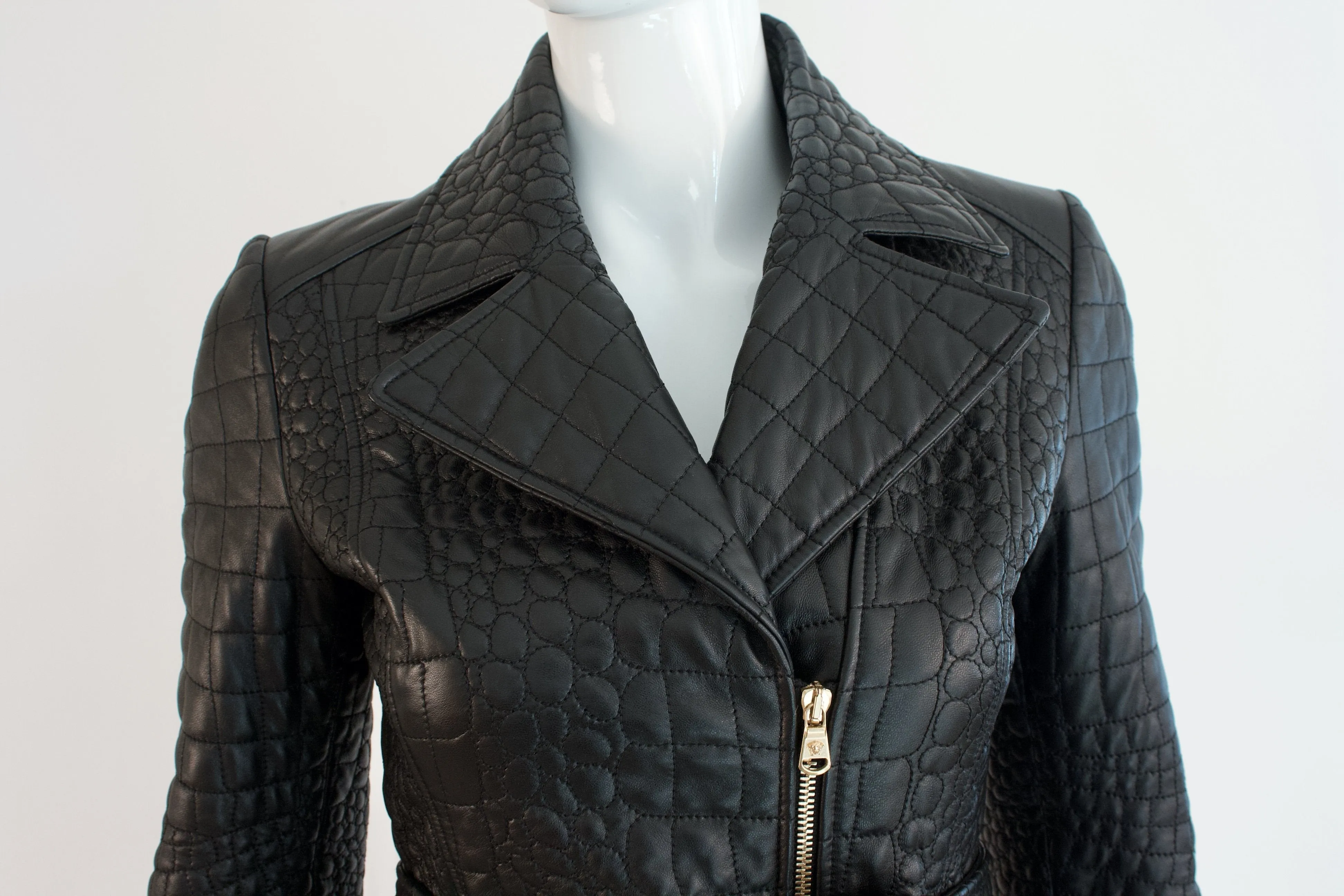 Rare VERSACE Crocodile Effect Leather Coat