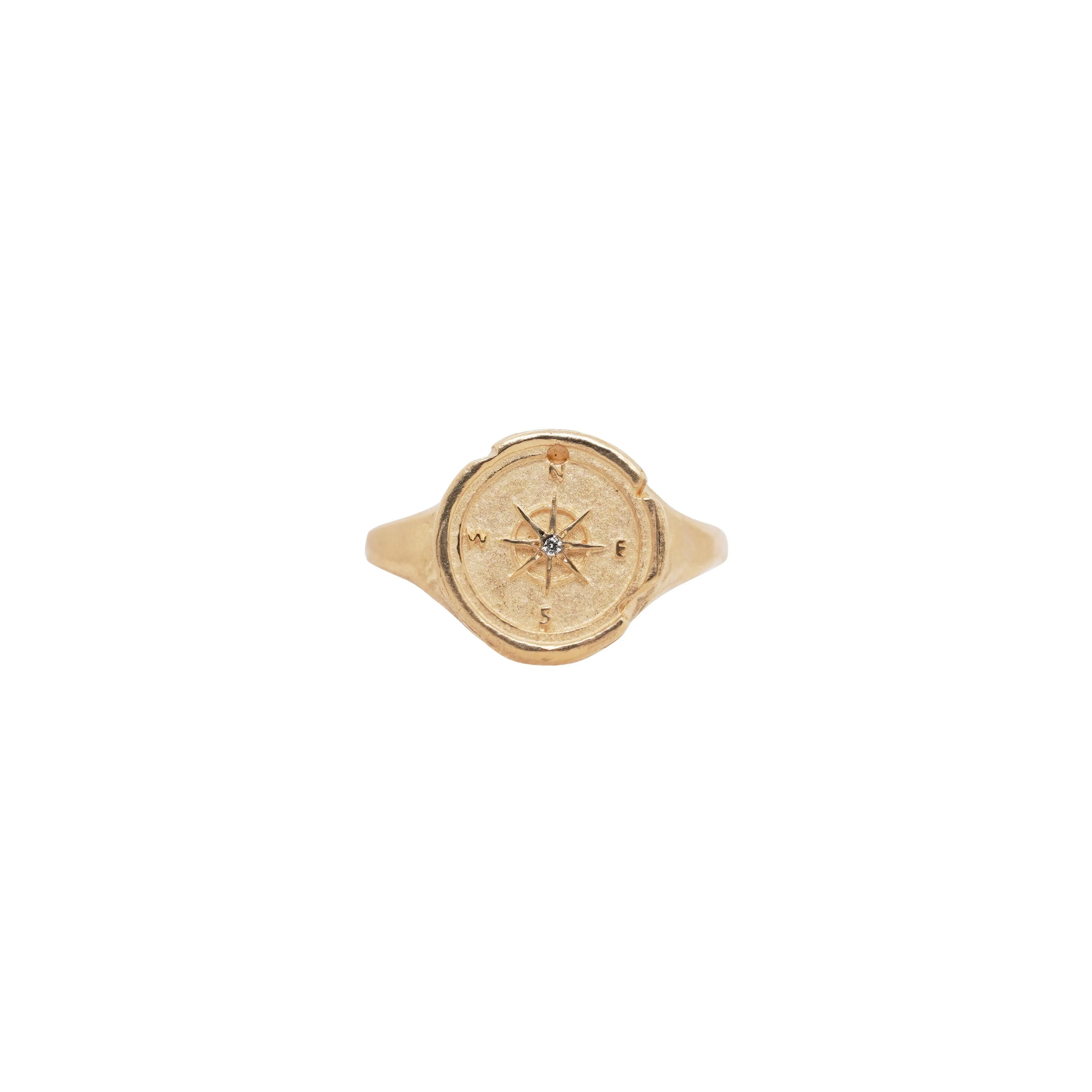 Small Compass Signet Ring w/ Diamond