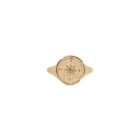 Small Compass Signet Ring w/ Diamond