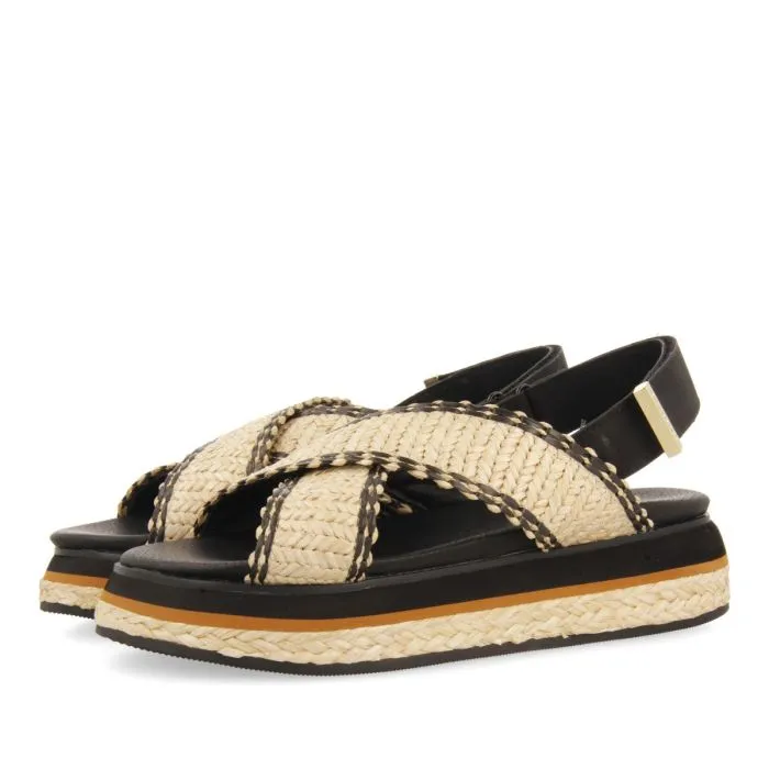 SPORTS SANDALS WITH RAFIA STRAPS AND PLATFORM FOR WOMEN ODRIE