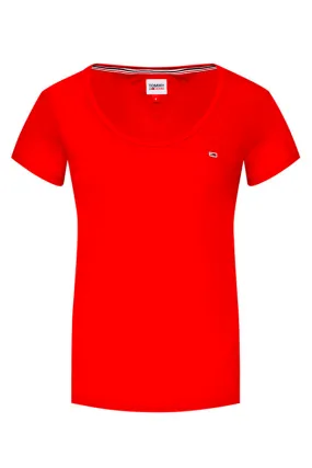 Tommy Hilfiger Women Boat Neck Logo Tee Red