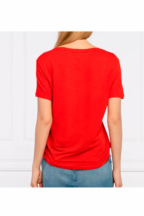 Tommy Hilfiger Women Boat Neck Logo Tee Red