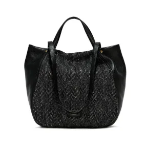 TULIP BAG IN HAMMERED LEATHER AND FABRIC Woman Black