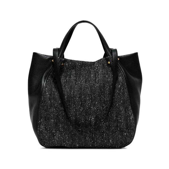 TULIP BAG IN HAMMERED LEATHER AND FABRIC Woman Black