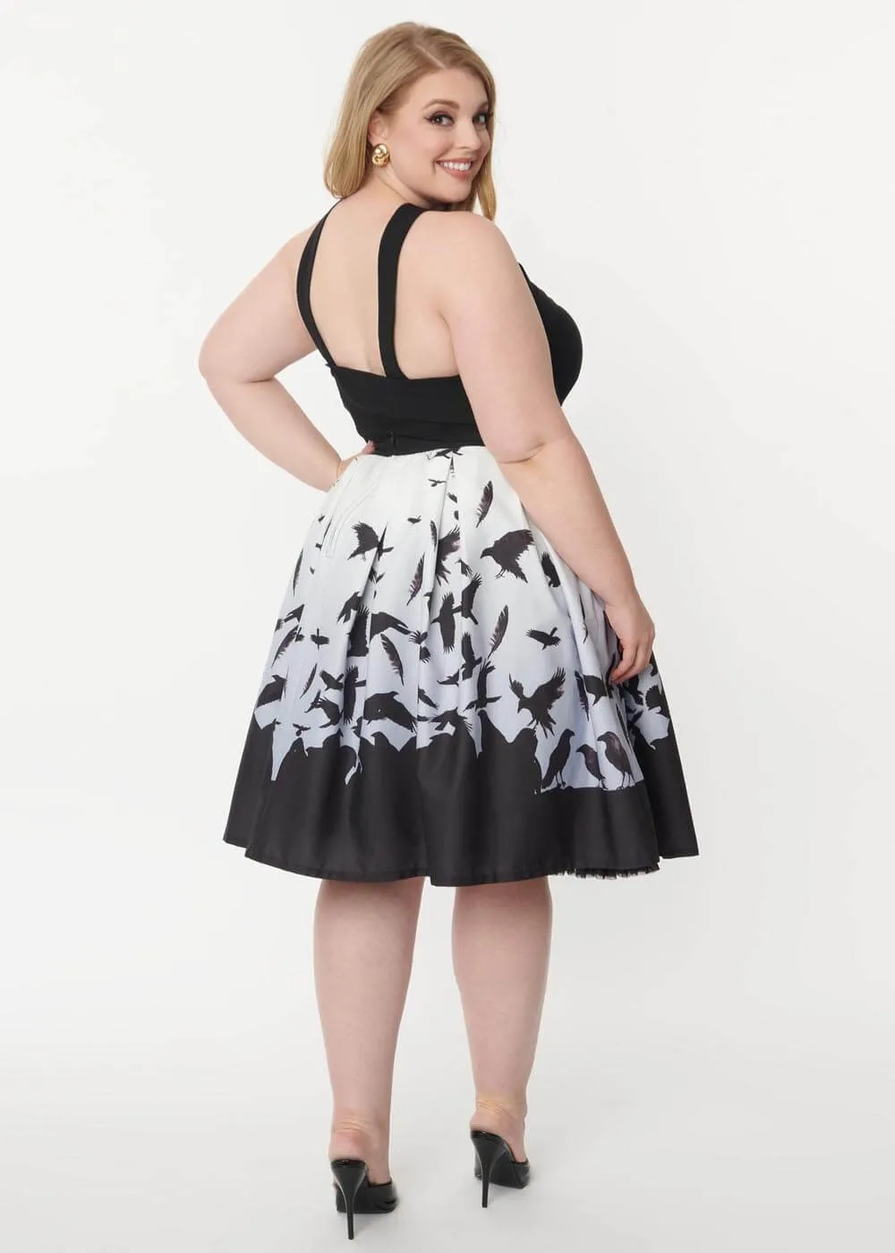 Unique Vintage x Hitchcock The Birds Main Attraction 50's Swing Skirt Black White