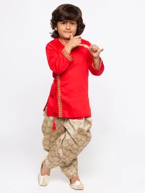 Vastramay Boys' Red Cotton Kurta and Dhoti Pant Set