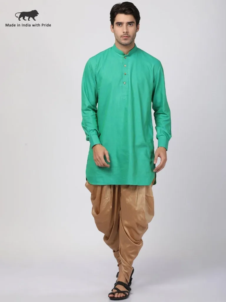 VASTRAMAY Men's Green Cotton Blend Kurta and Dhoti Pant Set