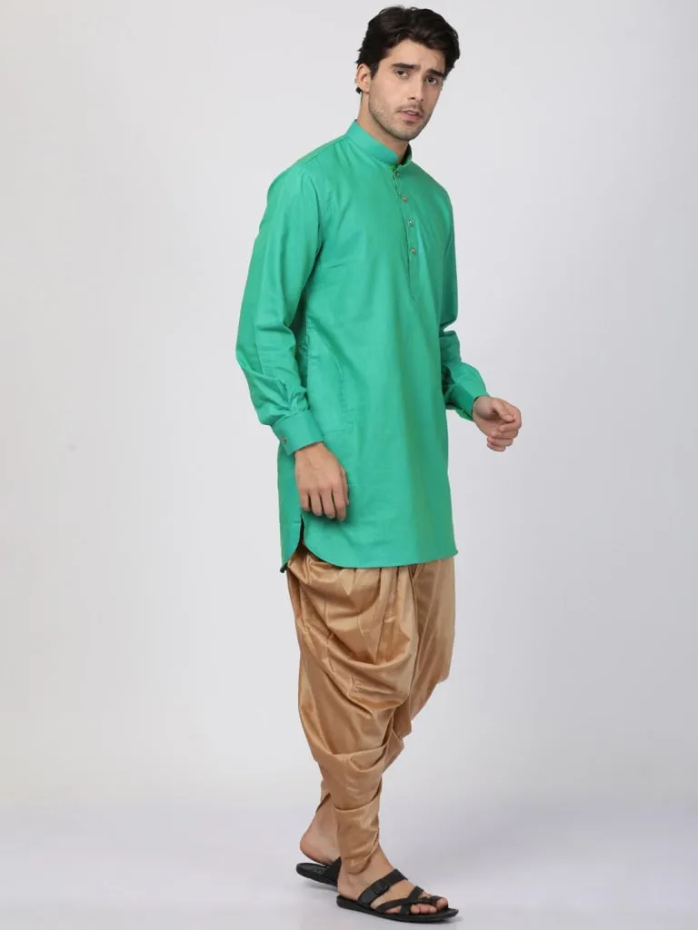 VASTRAMAY Men's Green Cotton Blend Kurta and Dhoti Pant Set