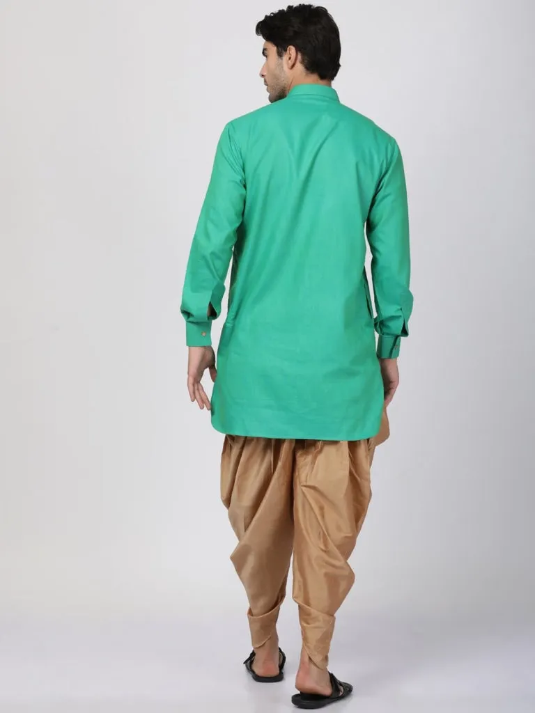 VASTRAMAY Men's Green Cotton Blend Kurta and Dhoti Pant Set