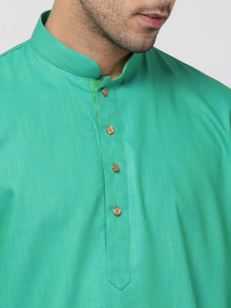 VASTRAMAY Men's Green Cotton Blend Kurta and Dhoti Pant Set