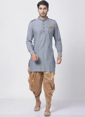 VASTRAMAY Men's Grey Cotton Kurta and Dhoti Pant Set