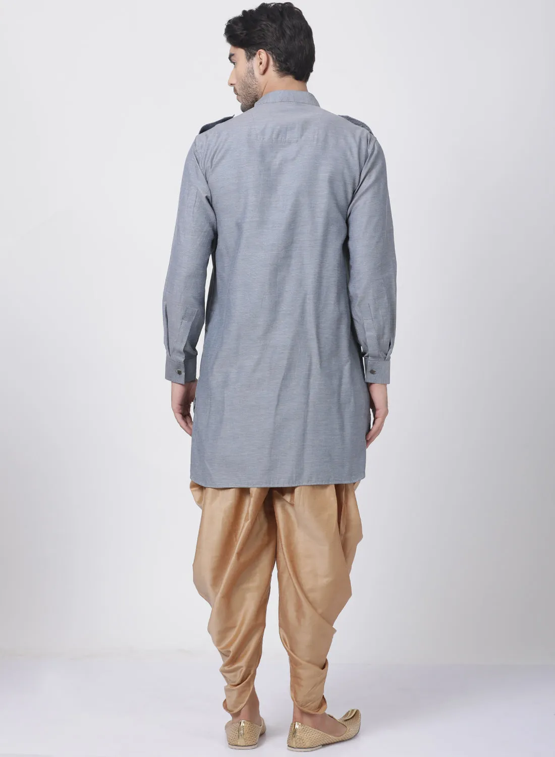 VASTRAMAY Men's Grey Cotton Kurta and Dhoti Pant Set