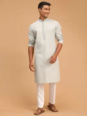 VASTRAMAY Men's Grey Cotton Kurta And Pant Style Cotton  Pyjama Set