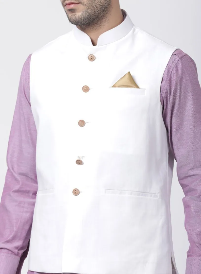 VASTRAMAY Men's Purple Cotton Blend Ethnic Jacket, Kurta and Dhoti Pant Set