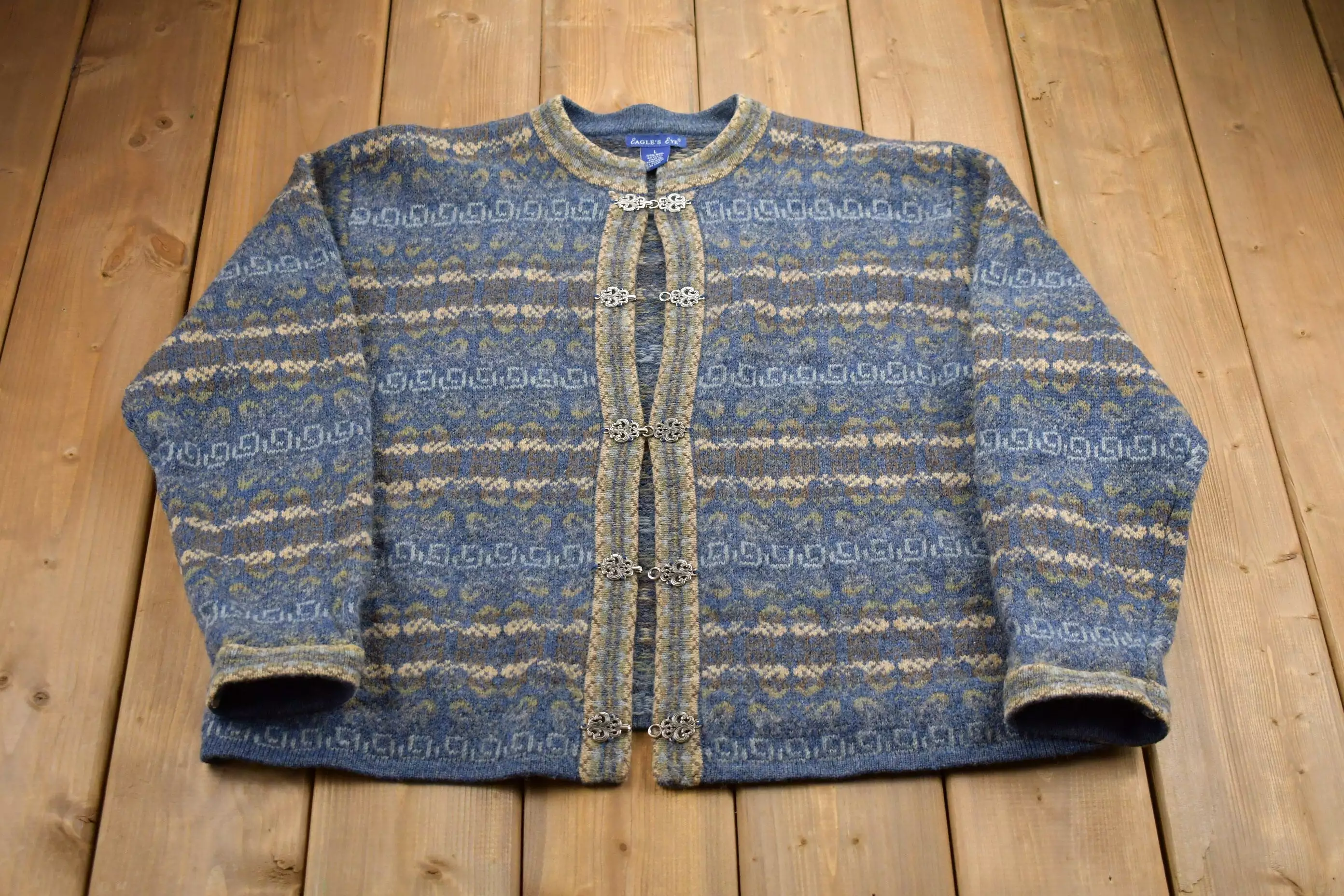 Vintage 1980s 100% Wool Sweater / Eagles Eye  / Vintage 90s Cardigan / Outdoor / Winter / Cozy Pullover Sweatshirt