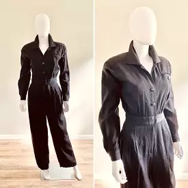 Vintage 1980s Black Jumpsuit / 80s romper Size M