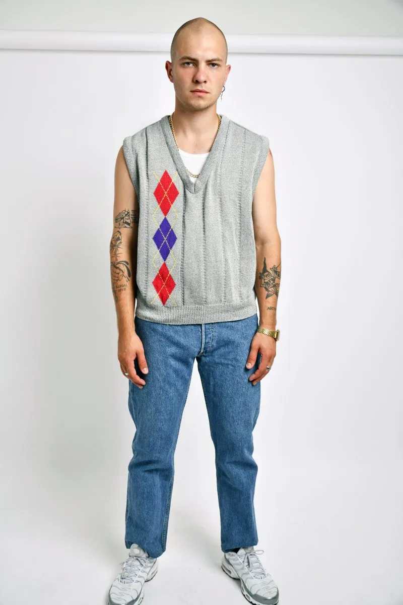 Vintage sweater vest mens grey