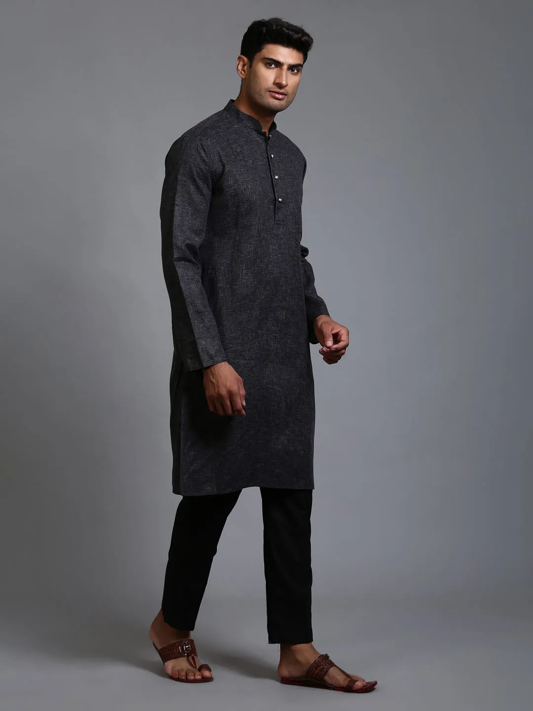 VM BY VASTRAMAY Men's Black Cotton Kurta with Pant Set