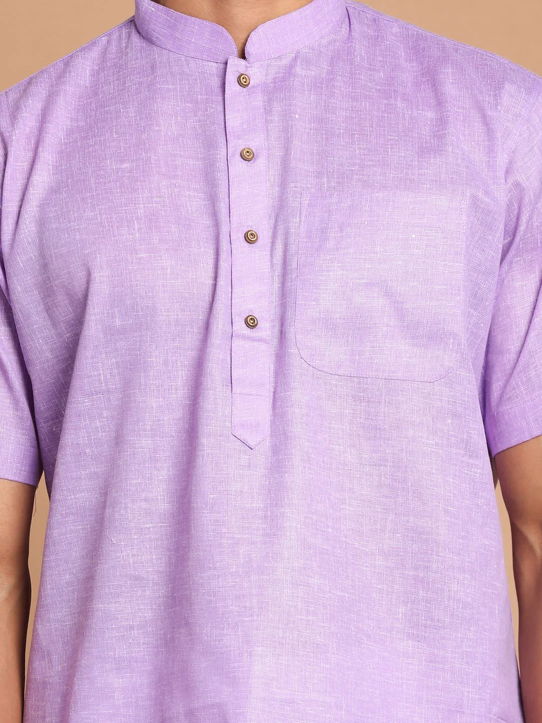 VM By VASTRAMAY Men's Purple Solid Kurta with White Pant style Cotton Pyjama Set