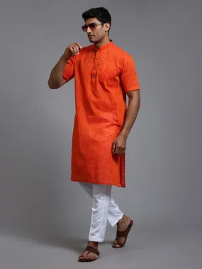 VM BY VASTRAMAY Men's Solid Orange Pure Cotton Kurta Pant Set