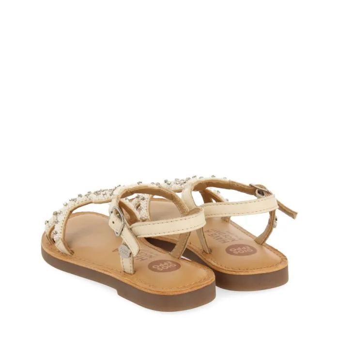 WHITE LEATHER SANDALS WITH BEAD EMBELLISHMENT FOR GIRL AND BOY LAZARAT