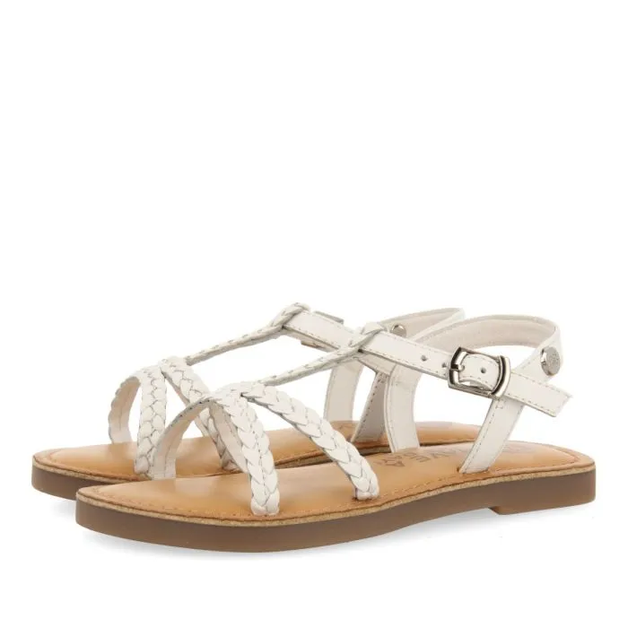 WHITE LEATHER SANDALS WITH BRAIDING FOR GIRL AND BOY CINISI