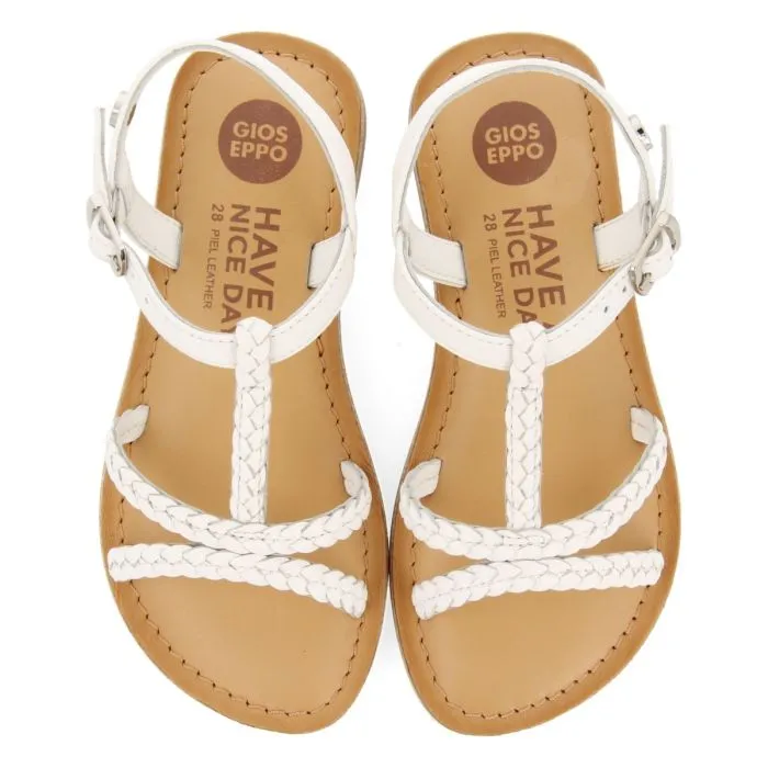 WHITE LEATHER SANDALS WITH BRAIDING FOR GIRL AND BOY CINISI