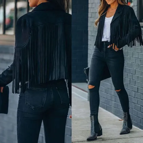 Women's Fashion Solid Color Tassel Placket Jacket