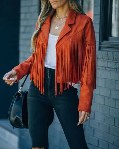 Women's Fashion Solid Color Tassel Placket Jacket