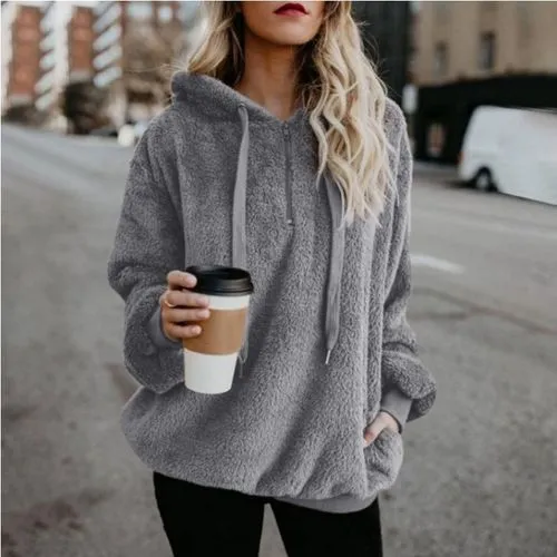 Women's Hoodie Long Sleeve T-shirts Pocket Zipper Simple Style Solid Color