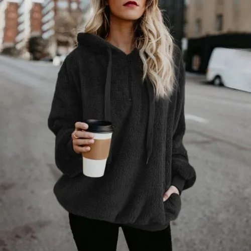 Women's Hoodie Long Sleeve T-shirts Pocket Zipper Simple Style Solid Color