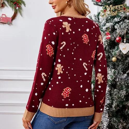 Women's Sweater Long Sleeve Sweaters & Cardigans Jacquard Streetwear Gingerbread