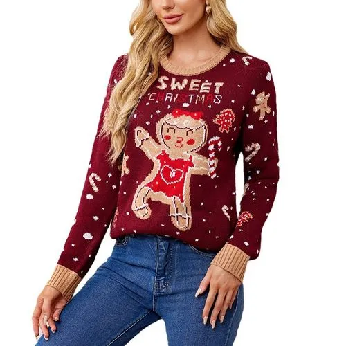 Women's Sweater Long Sleeve Sweaters & Cardigans Jacquard Streetwear Gingerbread